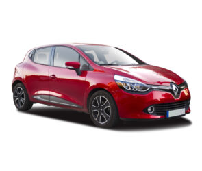 Rode renault Clio op witte achtergrond